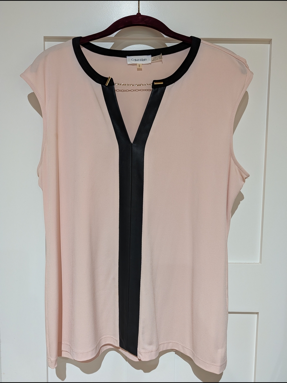 Calvin Klein Blush Pink Sleeveless Top with Faux Leather Black Trim